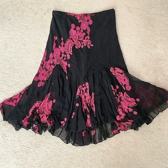 VINTAGE Mesh Y2K Skirt Handkerchief Hem Fairy Grunge Whimsigoth Black Pink 1X - Picture 11 of 11